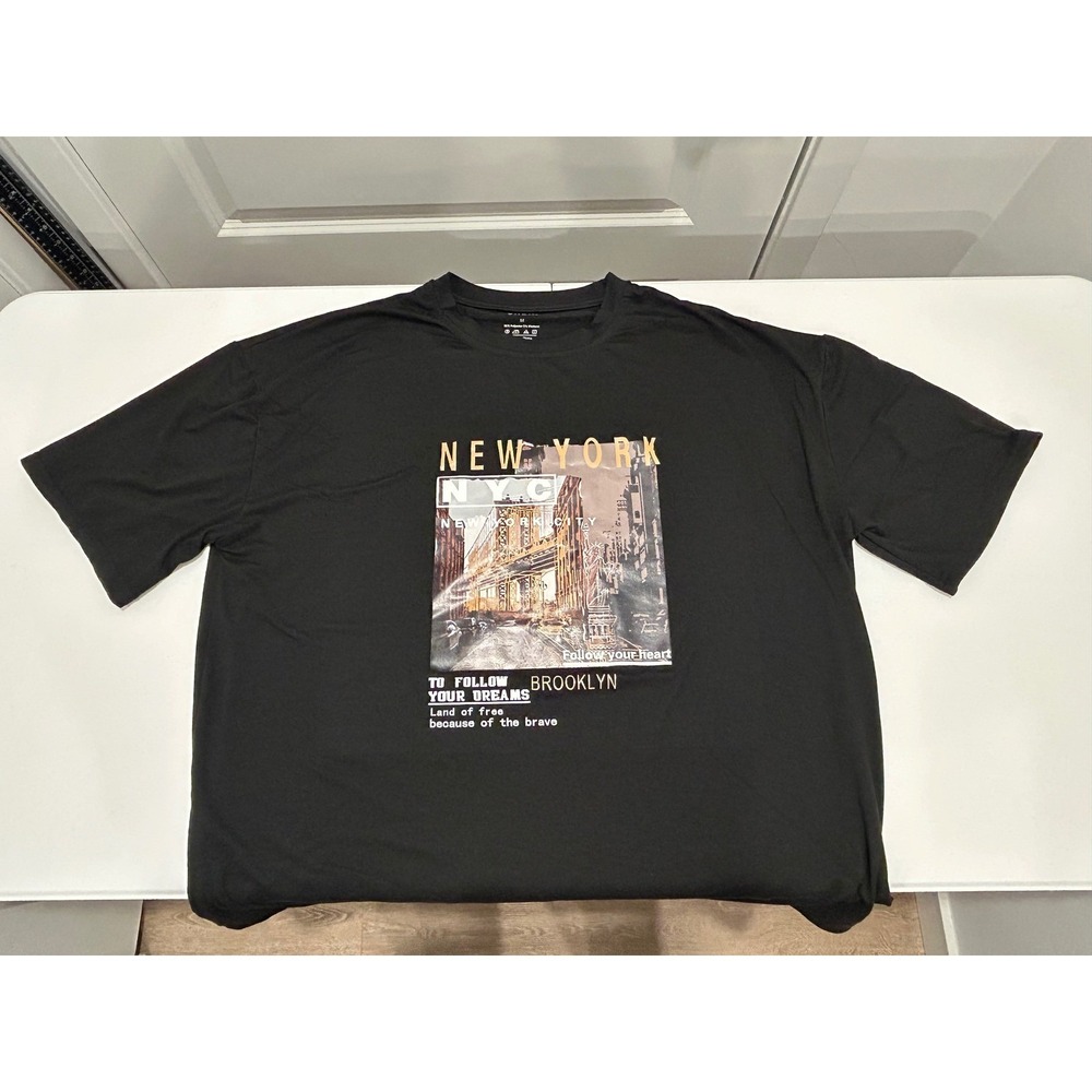 SHEIN Graphic Tee Mens Size M Black New York Brooklyn Bridge City Print T-Shirt